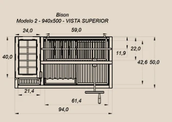 Desenho técnico superior do modelo Ossoboca 2